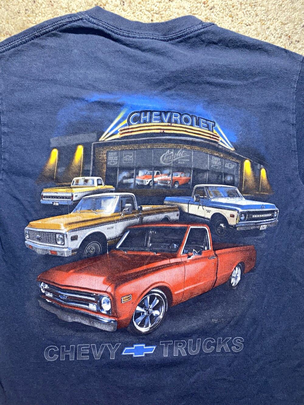 Classic Chevrolet Mens Small Blue Vintage Trucks Club Graphic Logo Tee Shirt